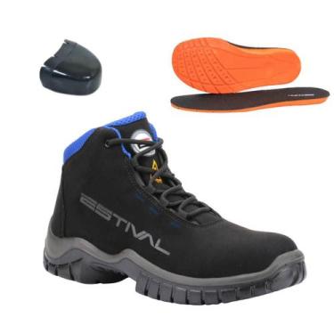 Imagem de Bota De Segurança Em Microfibra Preto e Azul Bico Composite Estival EN