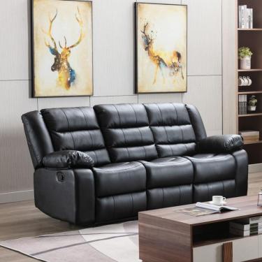 Imagem de Poltrona Reclinável Manual de Cinema Hollywood 3 Lugares Porta Copos/Massagem/Aquecimento PU Preto G31 - Gran Belo
