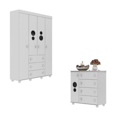 Imagem de Kit Guarda-roupas Infantil 4 Portas 3 Gavetas E Cômoda 1 Porta 4 Gavetas Mp4209 Branco Branco