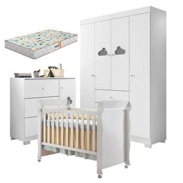 Imagem de Quarto De Bebê Ane Com Berço Americano Mirelle Branco Brilho E Colchão Gazin – Phoenix Baby