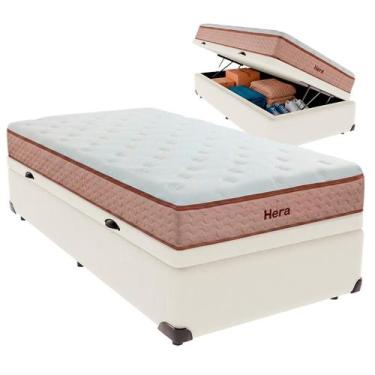 Imagem de Cama Box Baú Solteiro e Colchão Hera Molas Ensacadas Colchobel Palha