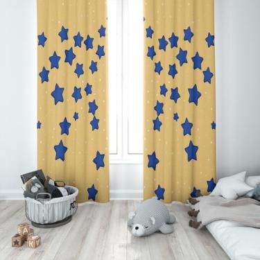 Imagem de Cortina Tecido Oxford Quarto Infantil Estrelas Amarelo e Azul - 140x22