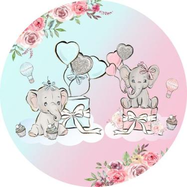 Imagem de Painel de Lona Redondo Elefantinhos Revelação Baby Cute Balões - Fabri