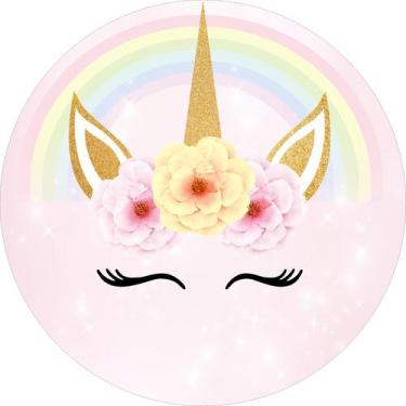 Imagem de Painel de Tecido Sublimado Redondo Unicórnio Flores Glitter c/ Elástic