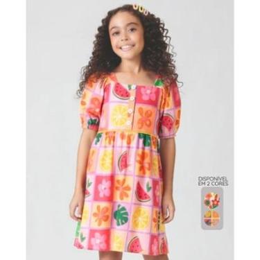 Imagem de Vestido sublimado verão leve elegante moderno confortável - Vermelho e Amarelo - Menina 4 a 14 anos-Feminino