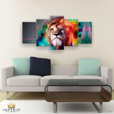 Imagem de Quadro Decorativo Leão Foto Aquarela Colorido Frente 129x61