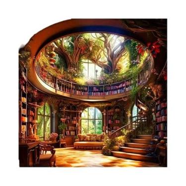 Imagem de Pintura Diamante DIY Huacan: Paisagem De Biblioteca Com Mosaico Comple
