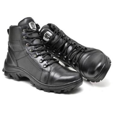 Imagem de Bota Coturno Militar Tática Couro Masculina Cano Baixo Preta Lisa-Masculino