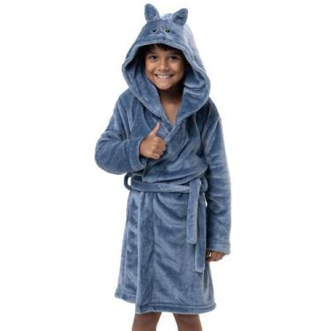 Imagem de Robe Pelúcia Bordado Gatinho Infantil - Índigo - P, Índigo, P