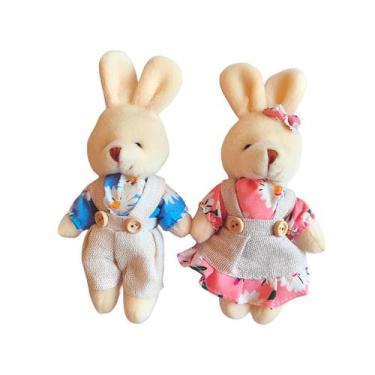 Imagem de Conjunto 2 Coelhos de Pelúcia Decorativo Páscoa Enfeite 15cm Modelo:Mo