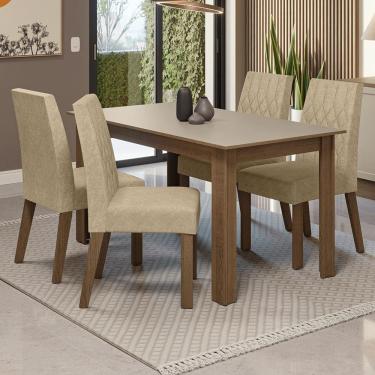 Imagem de Conjunto Sala de Jantar Lótus Mesa Tampo de Madeira 4 Cadeiras Rustic/Crema/Suede Imperial Madesa