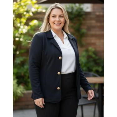 Imagem de Blazer Casaco Feminino Plus Size Neopreme Inverno + Blusa sueter Manga