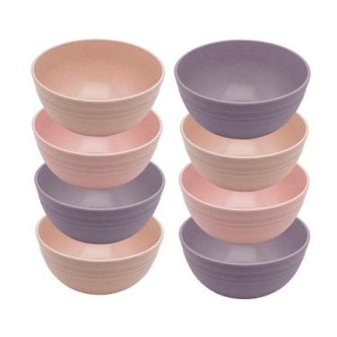 Imagem de Jogo 8 Bowl De Bambu Ecológico Resistente Não Quebra Bege Lines Tigela