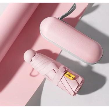 Imagem de Guarda Chuva OEM Mini Guarda Sol em Tecido Pongee Revestido 17cm Rosa Leve Compacto com Caixa Diário