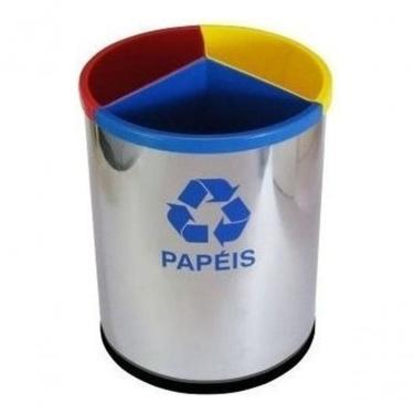 Imagem de Lixeira Mix em Aço Inox com 3 Divisões para Coleta Seletiva com Compartimentos Internos...