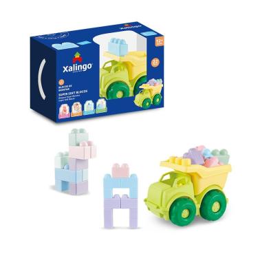 Imagem de Brinquedo Educativo Soft Blocos Carrinho 22 Peças para Desenvolvimento Motor e Coordenação com Material Macio Azul