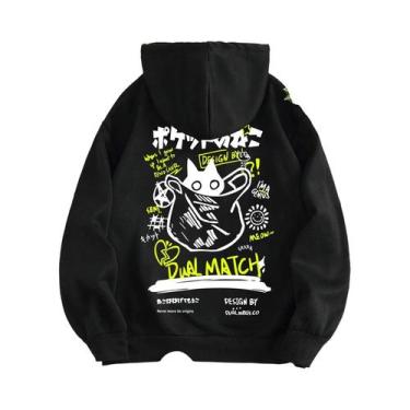 Imagem de Moletom Feminino Harajuku Com Estampa De Gato, Macio, Solto E Casual C