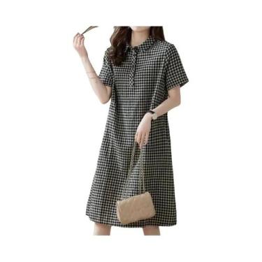 Imagem de Vestido Midi Xadrez Feminino ZANZEA Verão 2024 Manga Curta Casual Com 