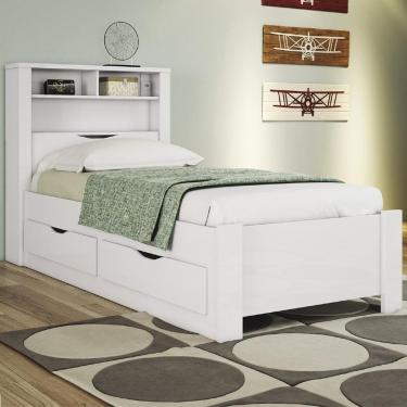 Imagem de Cama Solteiro para Colchão 188x88cm com 2 Gavetas e Nichos Zuri Branco S01 - Mpozenato