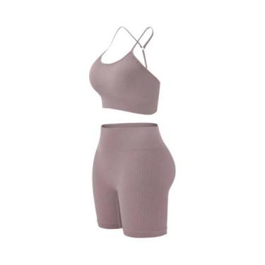 Imagem de Conjuntos De Yoga Femininos De Cintura Alta Em Malha, 2 Peças, Roupas 