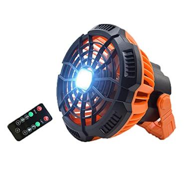 Imagem de CYzpf Ventilador de acampamento com luzes de LED exterior com controle remoto para pequenos ventiladores de teto leve equipamento portátil externo para interrupções de emergência em turismo doméstico e escritório,