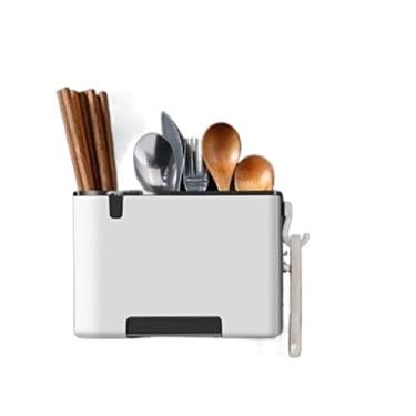 Imagem de Carrinho de cozinha organizador de talheres de cozinha com garfo de colher, suporte de ralo de pauzinhos e porta-talheres de plástico, acessórios de cozinha, prateleiras de vegetais para cozinhas (cor: cinza)