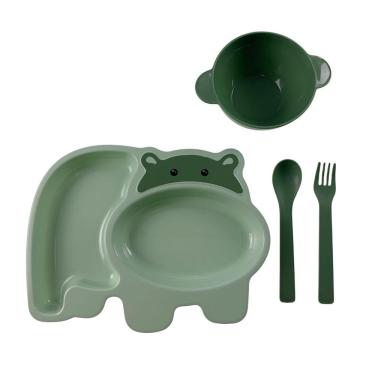 Imagem de Kit Refeição Infantil Prato Talheres Tijelinha Criança Bebê Papinha Verde