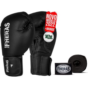 Imagem de Kit Muay Thai Luva De Boxe Tradicional Bandagem Preta 10oz