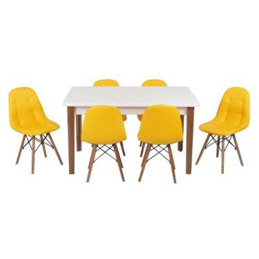 Imagem de Conjunto Mesa De Jantar Luiza 135cm Branca Com 6 Cadeiras Botonê - Ama