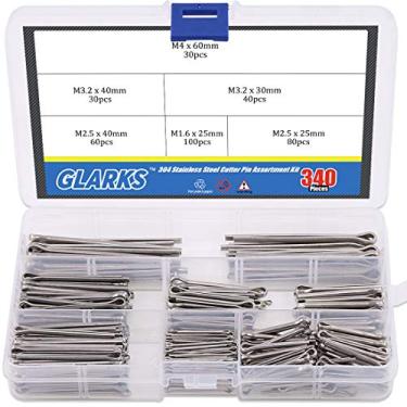 Imagem de Glarks 340 peças 6 tamanhos 304 aço inoxidável Cotter Pin Clip chaveiro ajuste mais rápido kit de seleção para automotivo, mecânica, garagem de carro, equipamento de energia, carros, caminhões, cortador de gramado, reparo de motor pequeno