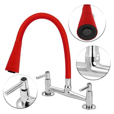 Imagem de Torneira Misturador Cozinha De Mesa Gourmet Duplo Jato 1/4V.