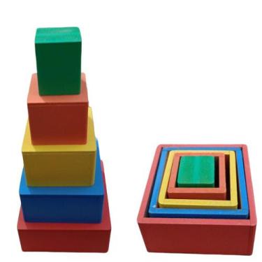 Imagem de Brinquedo Pedagógico Educativo Em Madeira Cubo De Encaixe / Empilhar -