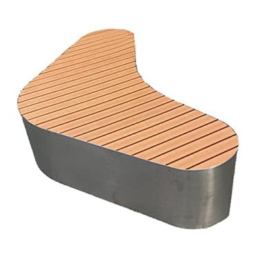 Imagem de KIZQYN Banco de jardim criativo ao ar livre banco de aço inoxidável em forma de coração banco de lazer sem encosto assento de ripa de madeira tamanho grande anti-ferrugem cadeira de parque bancos ao ar livre