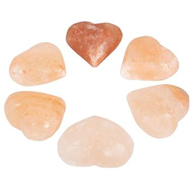 Imagem de Pure Himalayan Salt Works Pedra de massagem de coração, pedra esculpida à mão com cristal rosa para terapia de massagem, desodorante e esfoliante de sal e açúcar, 7 cm L x 7,6 cm A x 3,8 cm P