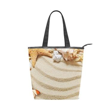 Imagem de Bolsa feminina de lona durável, concha do mar, borboleta, areia, grande capacidade, sacola de compras