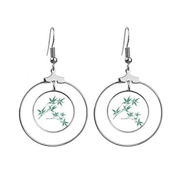 Imagem de Brincos de bambu de cultura verde com pingente de argola e círculo de gota