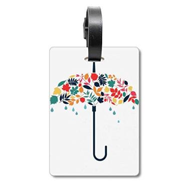 Imagem de Saco de viagem com estampa de folhas de guarda-chuva, chuva, etiqueta para cartão de bagagem