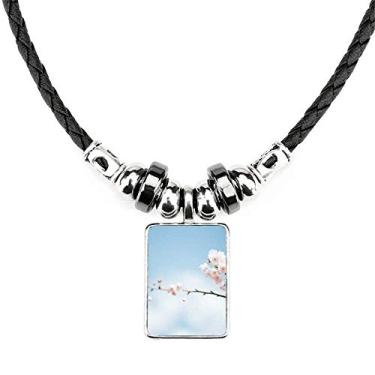 Imagem de DIYthinker Colar de flor de ameixa azul céu nuvens joia Torque pingente de corda de couro