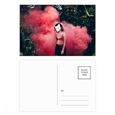 Imagem de Pink Fog Head Girl Forestry Science Nature Scenery Conjunto de cartão postal aniversário correspondência cartão de agradecimento
