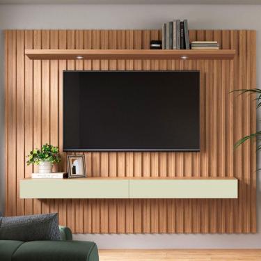 Imagem de Painel Para Tv Até 65 Polegadas 2 Gavetas 1 Prateleira Com Led Freijó/off White Tb182l - Pradel