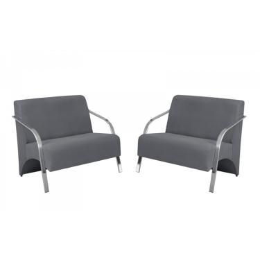 Imagem de Kit 2 Poltronas Namoradeira 2 Lugares Vênus Braço Alumínio D Salla Suede