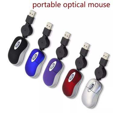 Imagem de Mini Wired Gaming Mouse para crianças  2.4GHz  portátil  ergonômico  2 botões  USB  linha retrátil