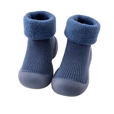 Imagem de Sapatos de meia para bebês sapatos de caminhada infantil antiderrapante respirável com sola de borracha macia tênis slip on, Azul, 6.5 Big Kid