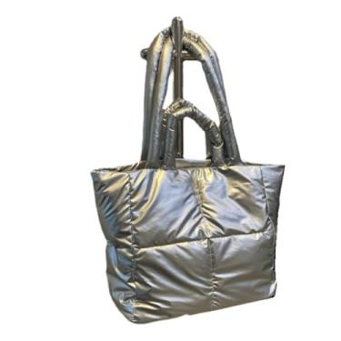 Imagem de Gusure Bolsa e bolsa de mão feminina de algodão espacial casual feminina bolsas de ombro fashion bufantes, Prata