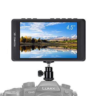 Imagem de FEELWORLD Monitor de campo DSLR FW450 4,5 polegadas pequeno 4K na câmera com entrada e saída HDMI 1200 x 800, tela IPS com monitoramento ultra leve, monitor de foco HD pequeno para
