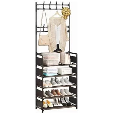 Imagem de Rack Sapateira 15 Pares De Sapato Tenis Porta Objeto 10 Ganchos Prateleira 5 Andares Estante Organizadora Decoraçao Casa Quarto Sala Multifuncional para Proteção Contra Poeira(PRETO)