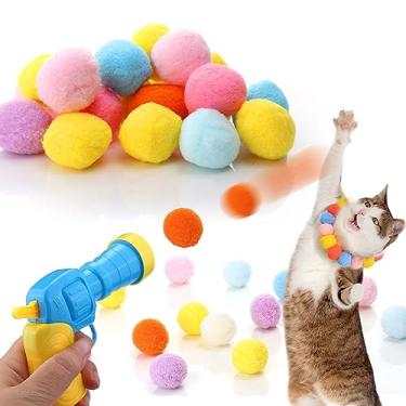Imagem de Aiersa Lançador de bola de brinquedo para gatos, pistola de tiro de bola de pelúcia com 20 bolas de pompom, brinquedo interativo para buscar gatos em ambientes internos