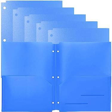 Imagem de Youngever Pacote com 6 pastas de plástico resistente com dois bolsos, divisórias de fichário com bolso, pasta perfuradora de 3 furos com entalhes, pastas de fichário (azul)