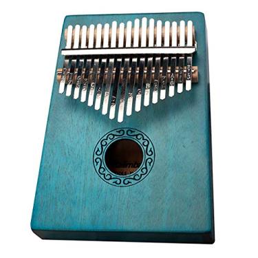 Imagem de Piano de polegar 17 teclas Kalimba, piano de dedo, instrumento de dedo de marimbas de mogno, com folheto de estudo de martelo de afinação de bolsa, (18,5 cm X 13,8 cm) azul