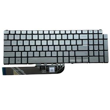 Imagem de YIJIATech Teclado de substituição com chave de fenda layout dos EUA para Dell 7590 7591 7791 7591 2 em 1 Inspiron 5584 5590 5593 5594 5598 US teclado retroiluminado para laptop (prata 7590 com luz de